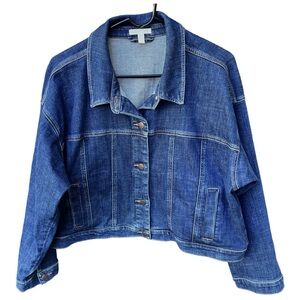 Eileen Fisher Wm’s Organic Cotton Stretch Cropped Denim Jeans Jacket Sz L